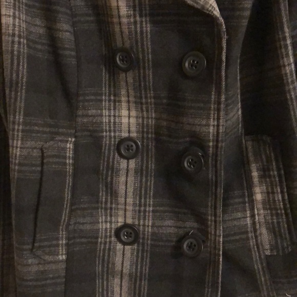 NEW gray / white plaid button up pea coat - Picture 3 of 7
